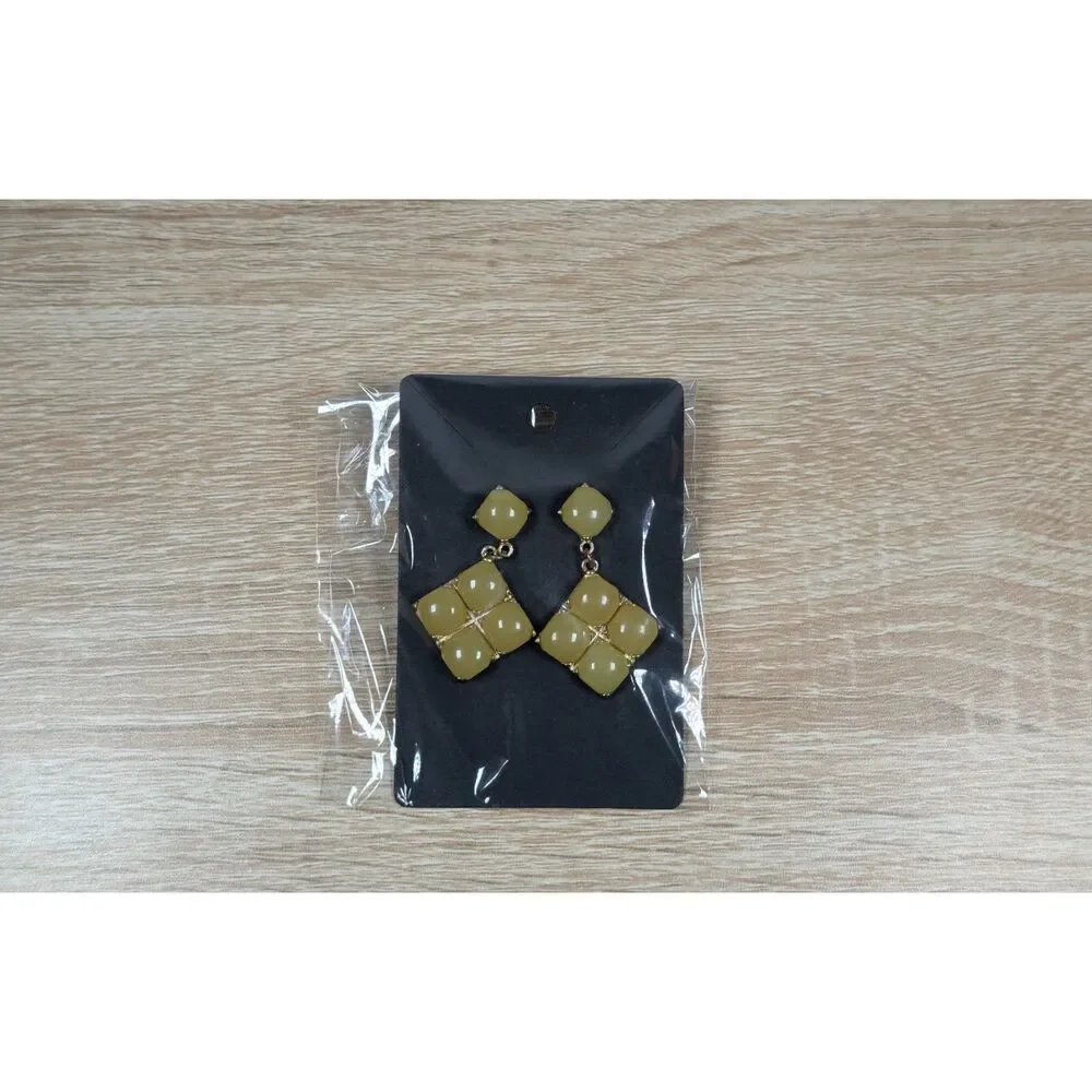 Geometric Dangle Earrings Square Drop Yellow Gold Tone Statement Jewelry